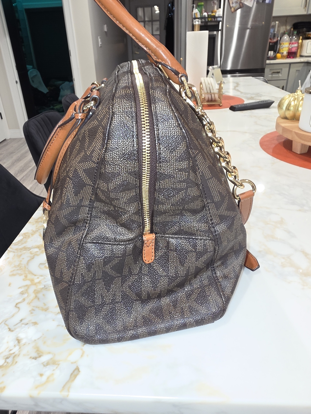 Michael Kors Brown Signature MK Dome Satchel - Picture 2 of 8
